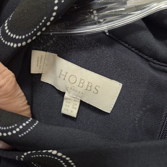 Hobbs Black Dotted Dress | Elegant Shift Midi | Ruffle Sleeve - Picture 5 of 8